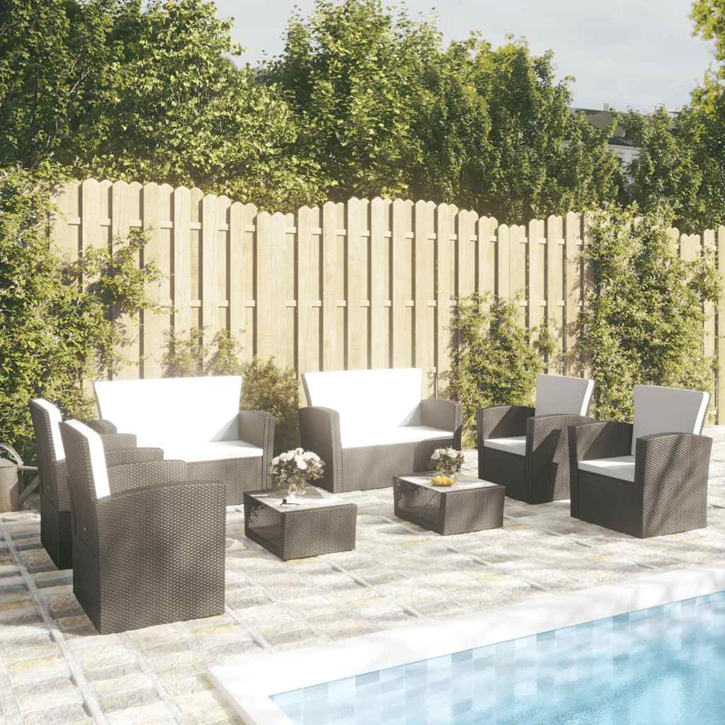 8 Pcs conjunto lounge de jardim c/ almofadões vime PE preto