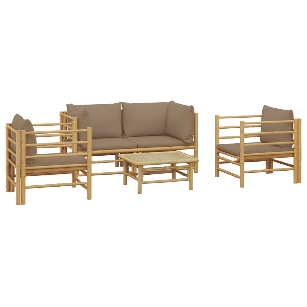 5 Pcs conj. lounge jardim bambu almofadões cinzento-acastanhado