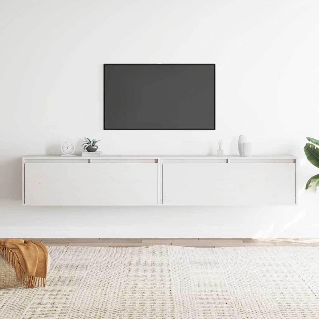 Armários de parede 2 pcs 100x30x35 cm pinho maciço branco