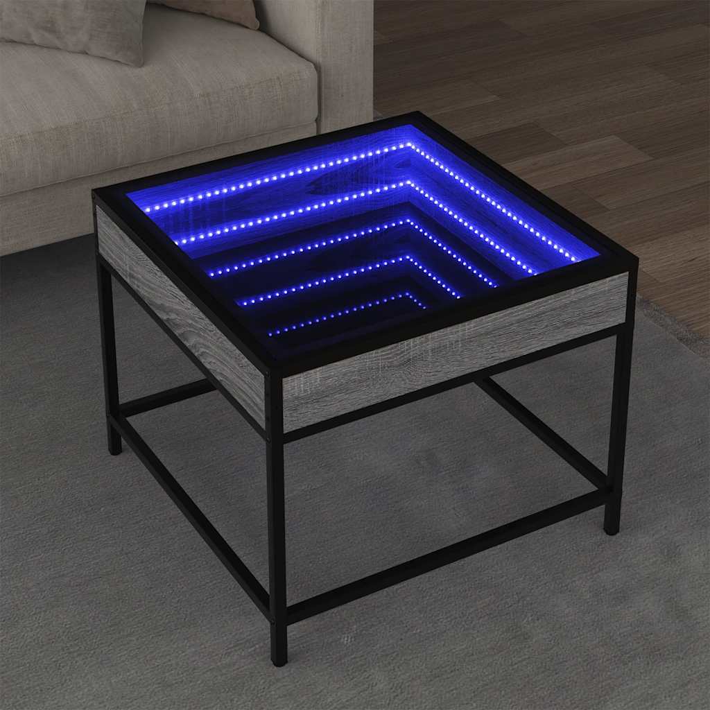 Mesa de centro luzes LED infinity 50x50x41 cm cinzento sonoma