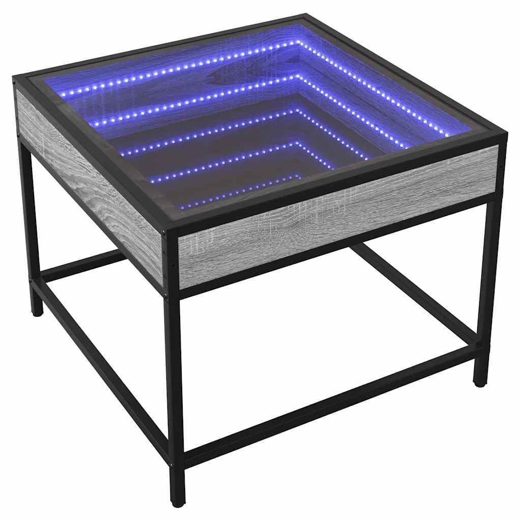Mesa de centro luzes LED infinity 50x50x41 cm cinzento sonoma
