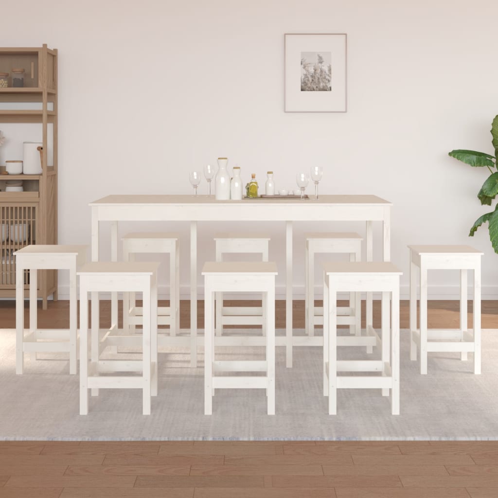 9 Pcs conjunto de bar pinho maciço branco