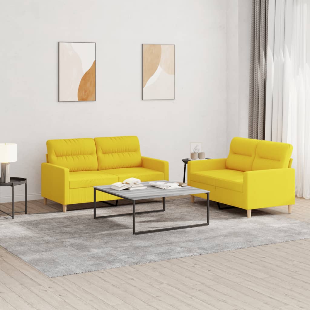 2 Pcs conjunto de sofás com almofadões tecido amarelo-claro