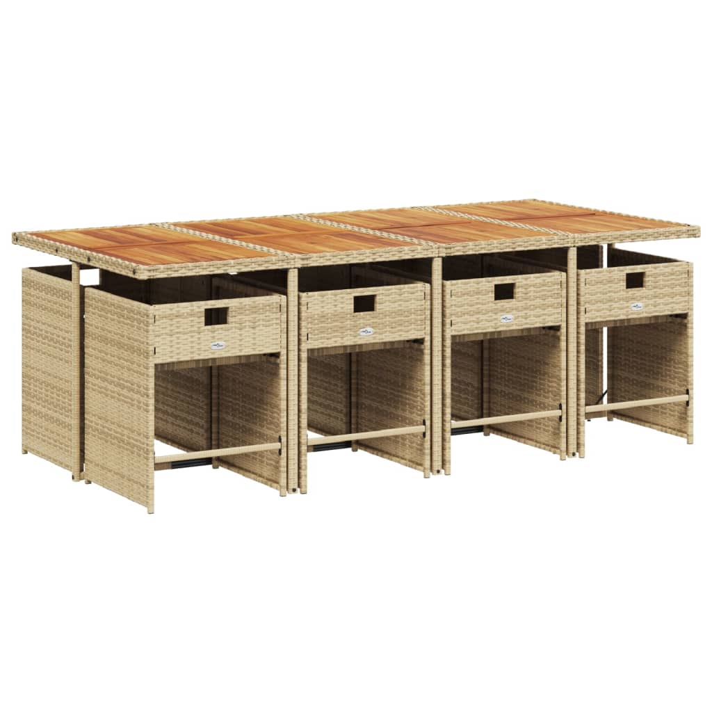 9 Pcs conjunto de jantar p/ jardim com almofadões vime PE bege