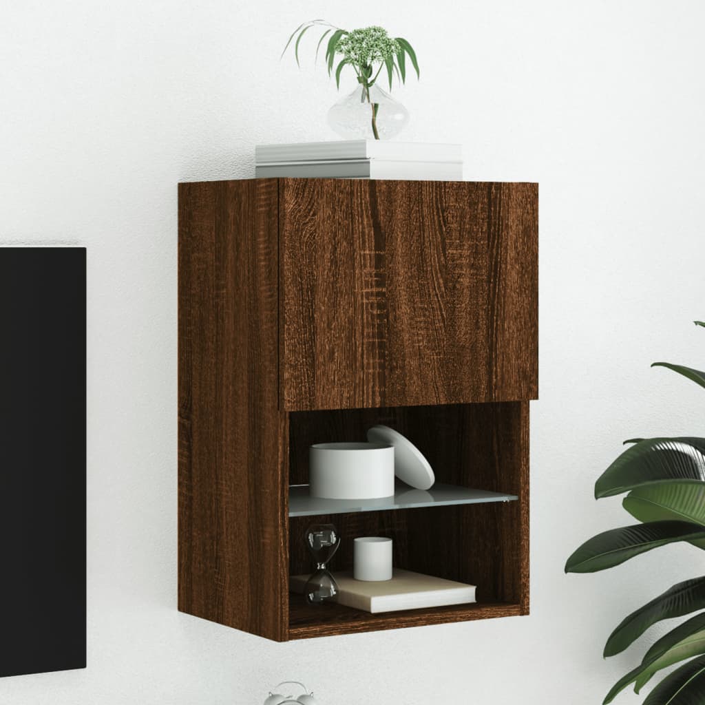 Móvel de TV com luzes LED 40,5x30x60 cm carvalho castanho