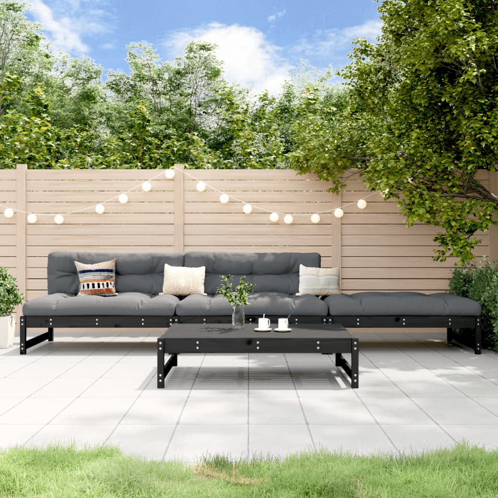 4 Pcs conjunto lounge de jardim madeira de pinho maciça preto