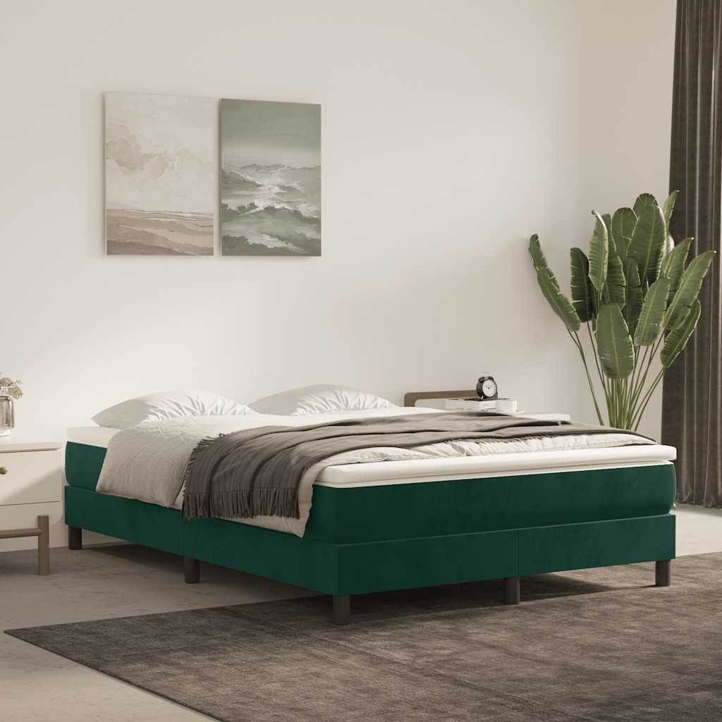 Estrutura de cama com molas 140x200 cm veludo verde-escuro