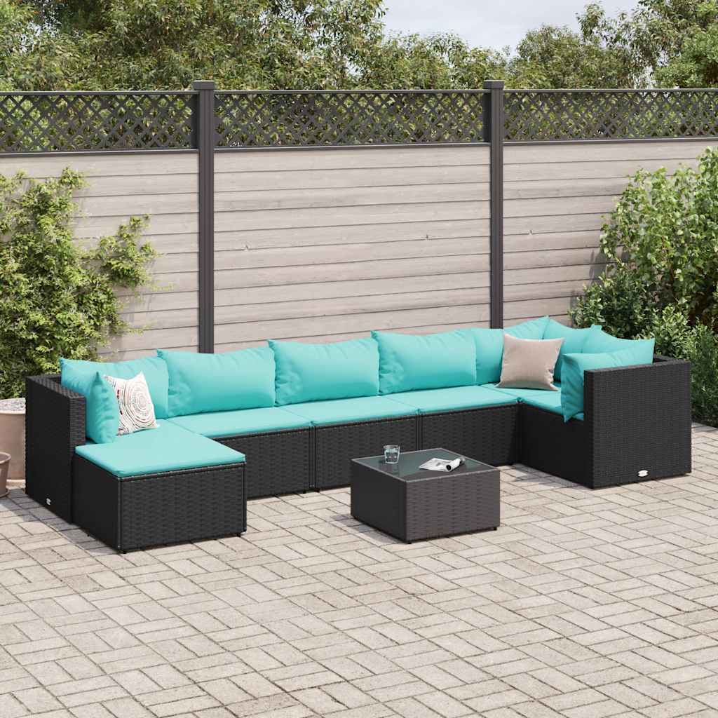 8 Pcs conjunto lounge de jardim c/ almofadões vime PE preto