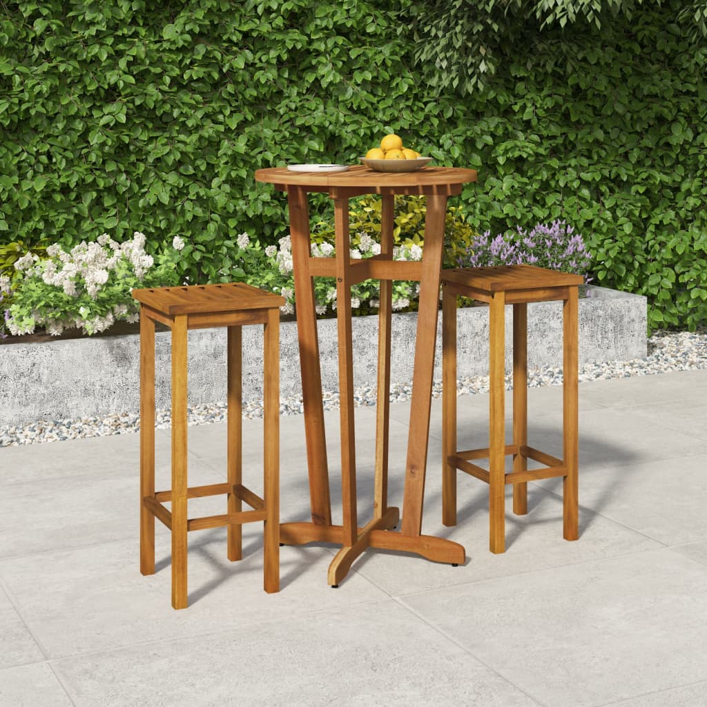 Conjunto de bar para jardim 3 pcs madeira de acácia maciça