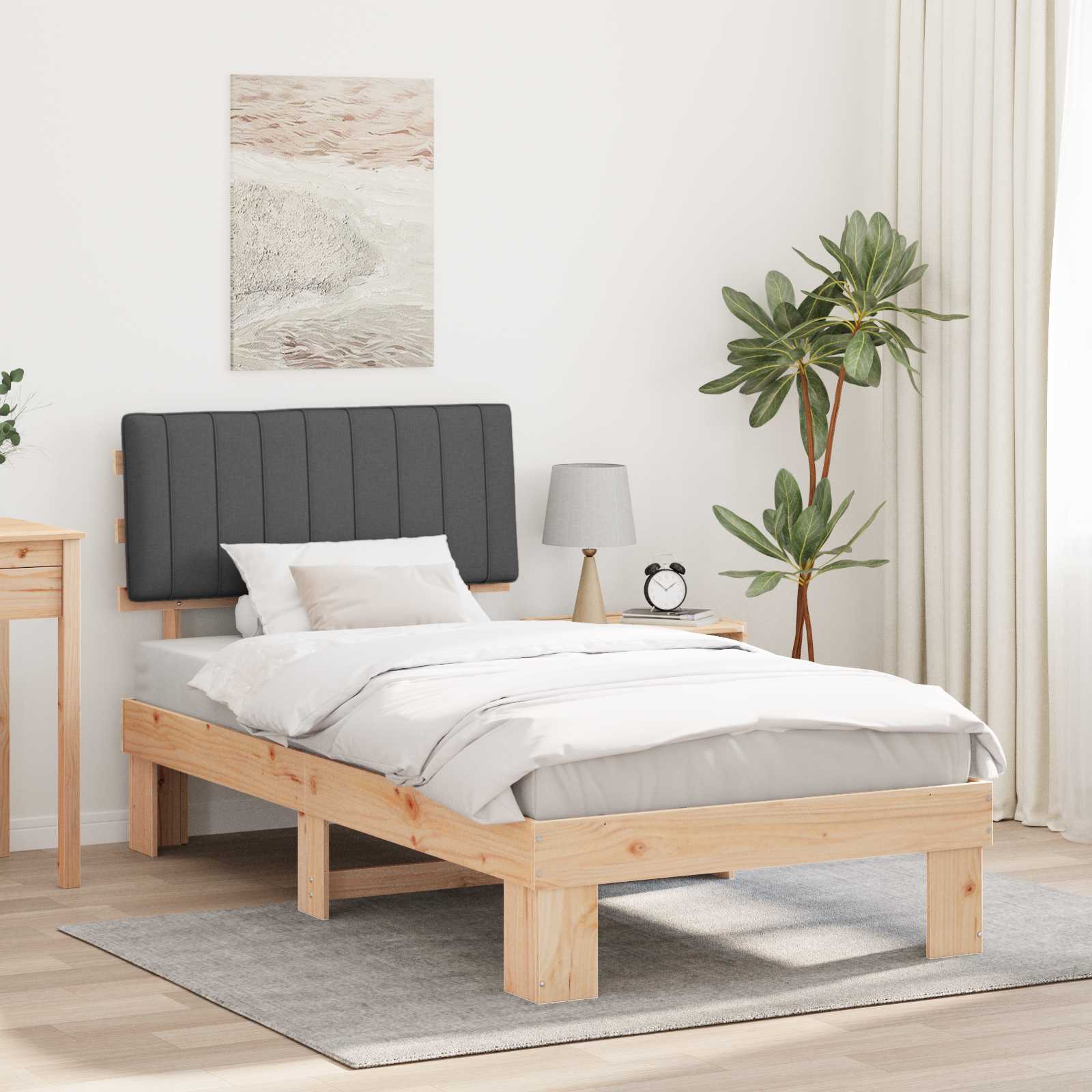 Estrutura de cama com cabeceira estofada cinza escuro