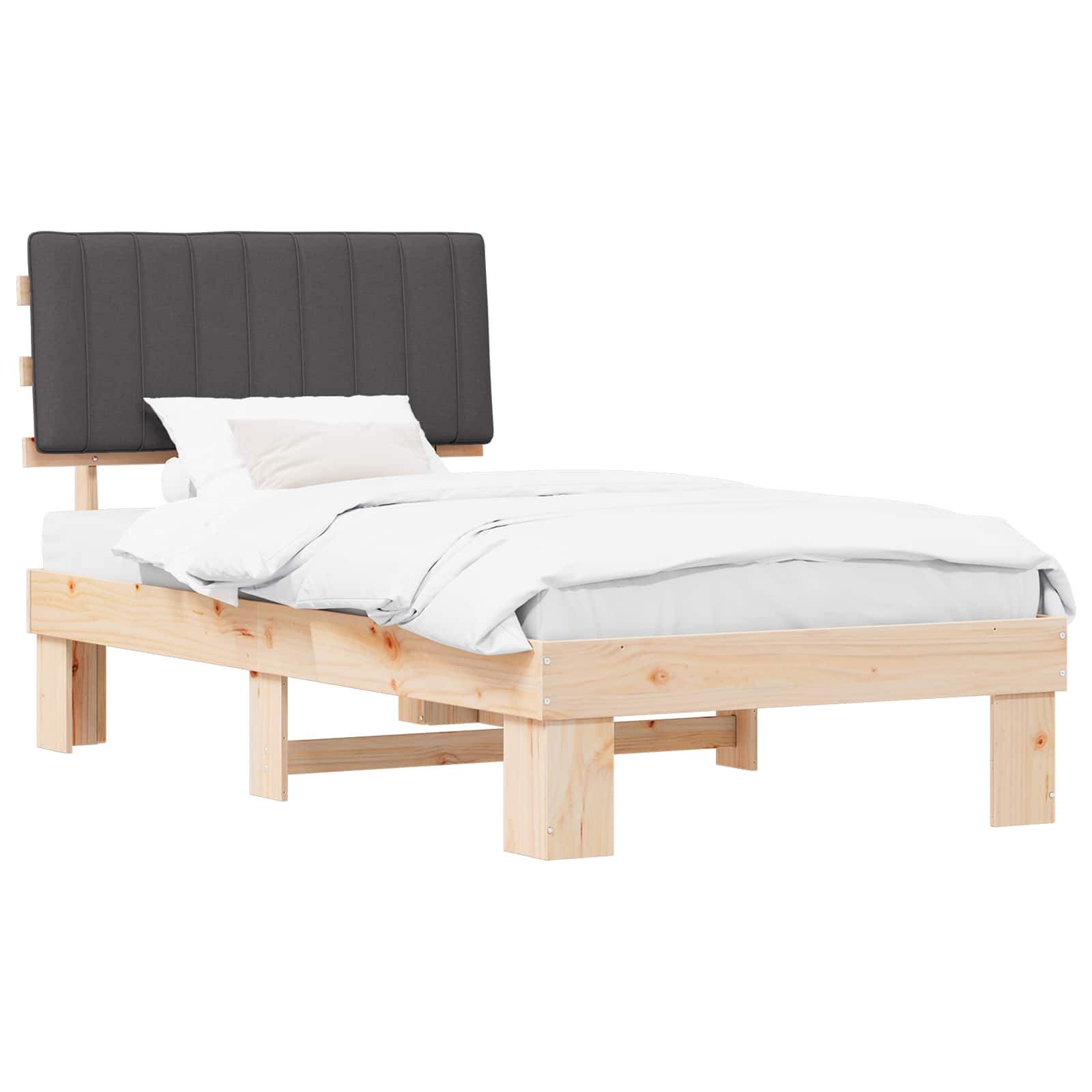 Estrutura de cama com cabeceira estofada cinza escuro