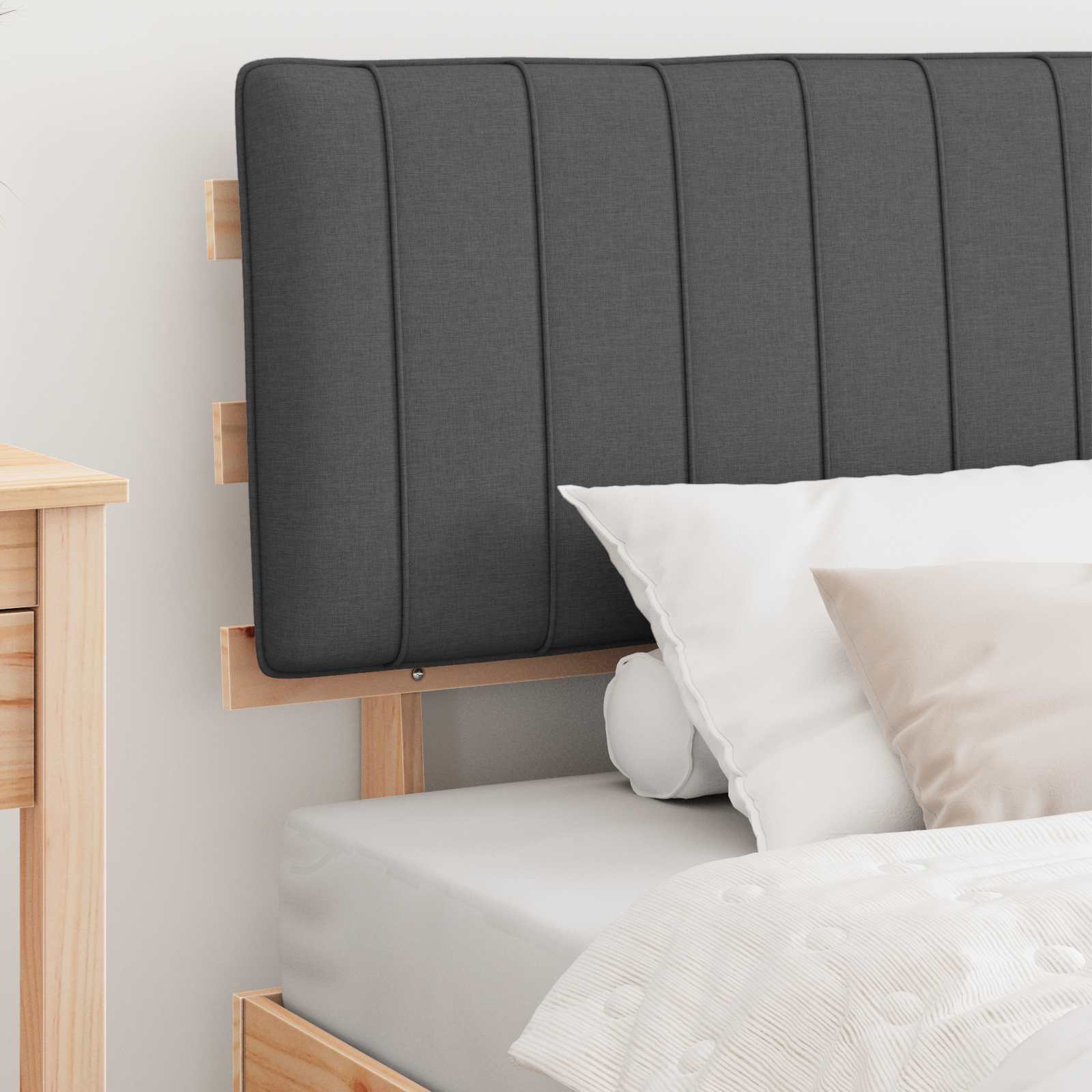 Estrutura de cama com cabeceira estofada cinza escuro
