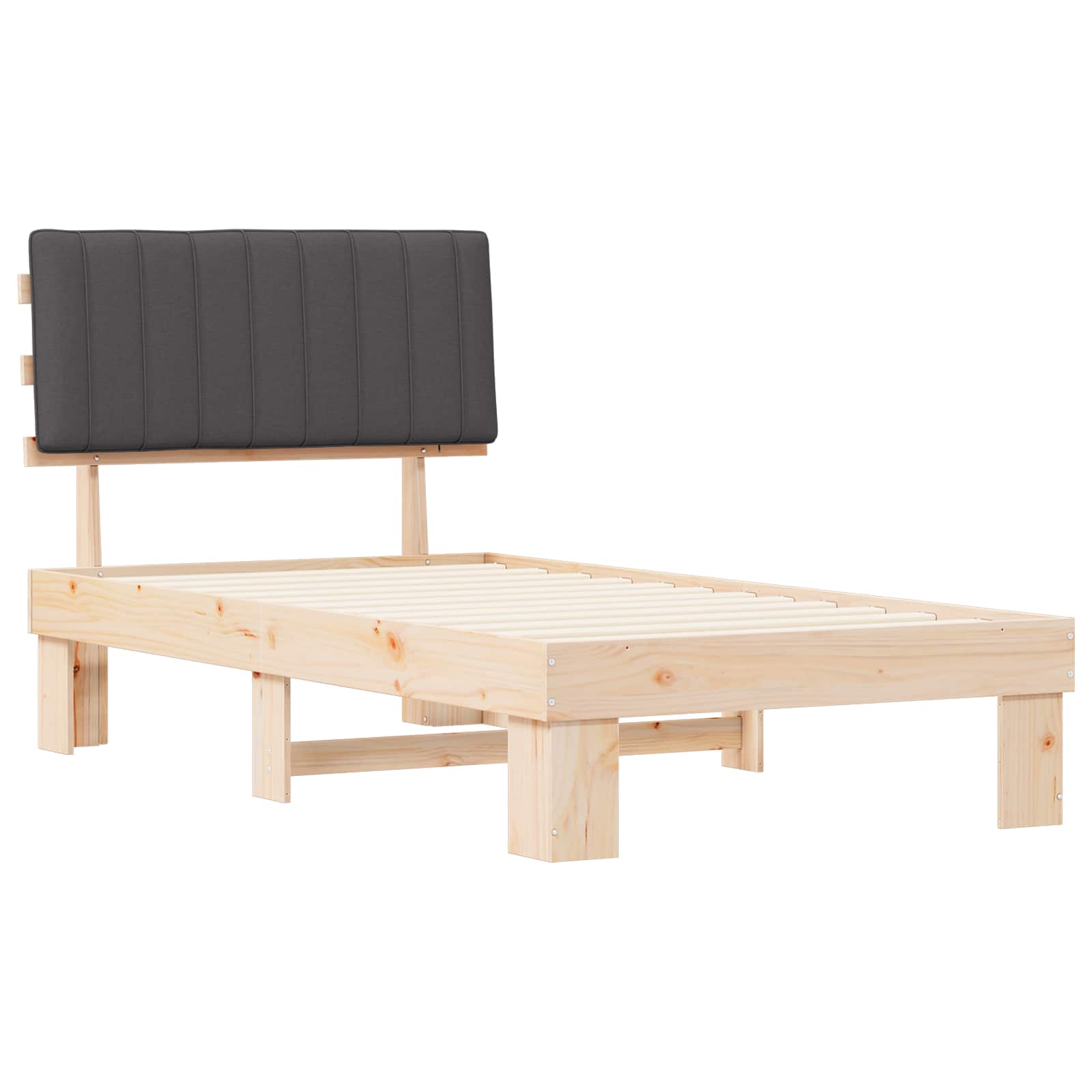 Estrutura de cama com cabeceira estofada cinza escuro