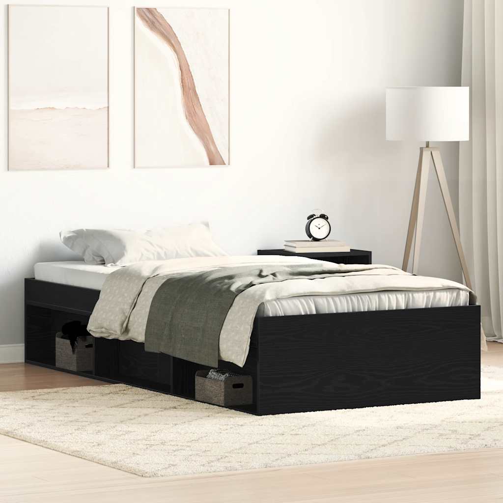 Estrutura de cama sem colchão, carvalho preto, 90x200 cm, madeira engenheirada