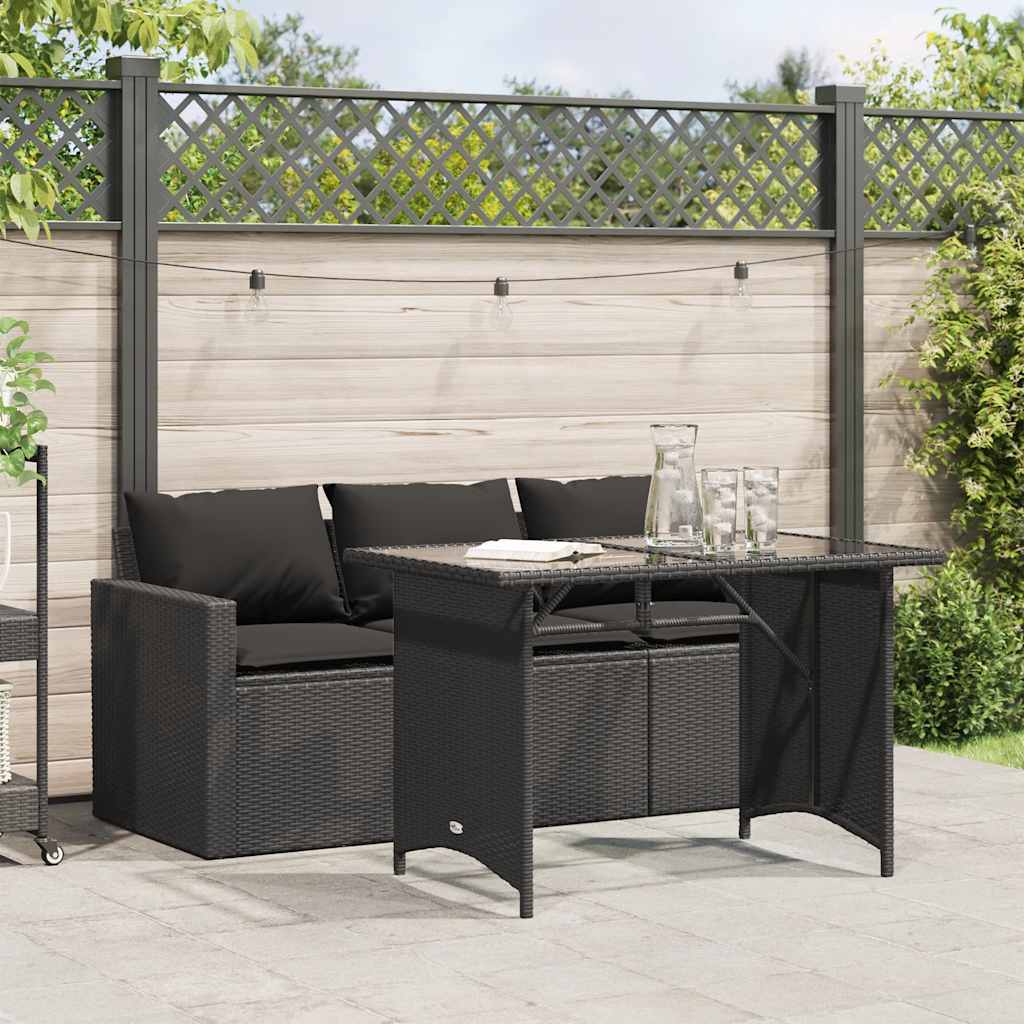 2 Pcs conjunto de jantar p/ jardim c/ almofadões vime PE preto