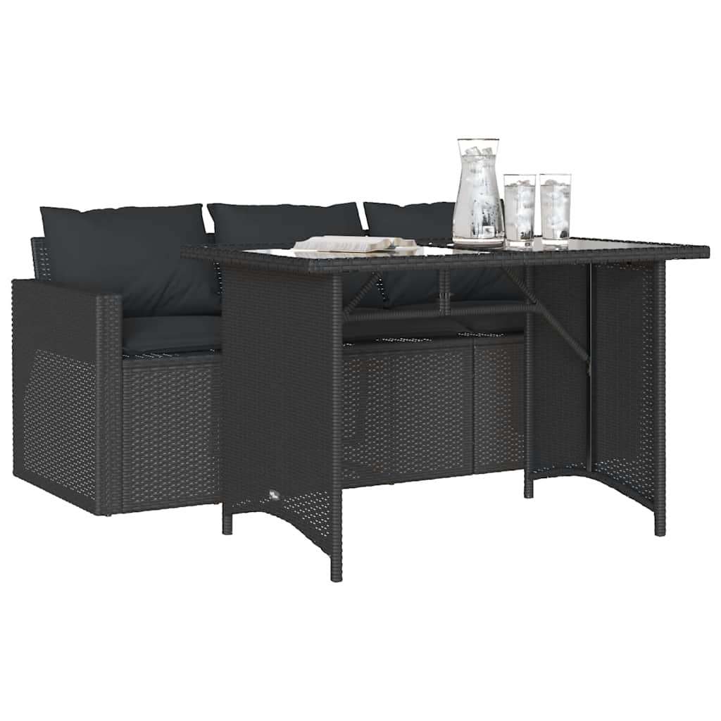 2 Pcs conjunto de jantar p/ jardim c/ almofadões vime PE preto