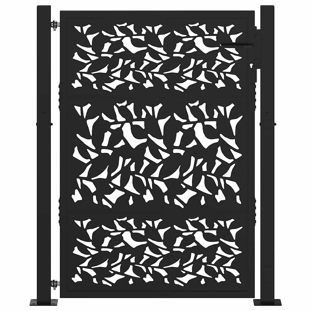 Portão de jardim preto 100x125 cm com design de folha de aço
