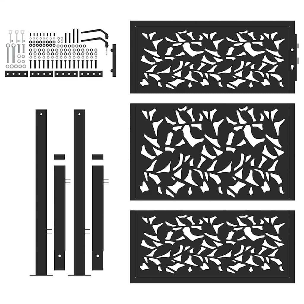Portão de jardim preto 100x125 cm com design de folha de aço