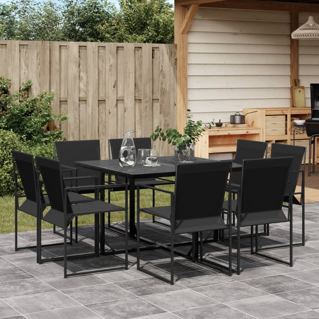 9 Pcs conjunto de jantar para jardim textilene preto