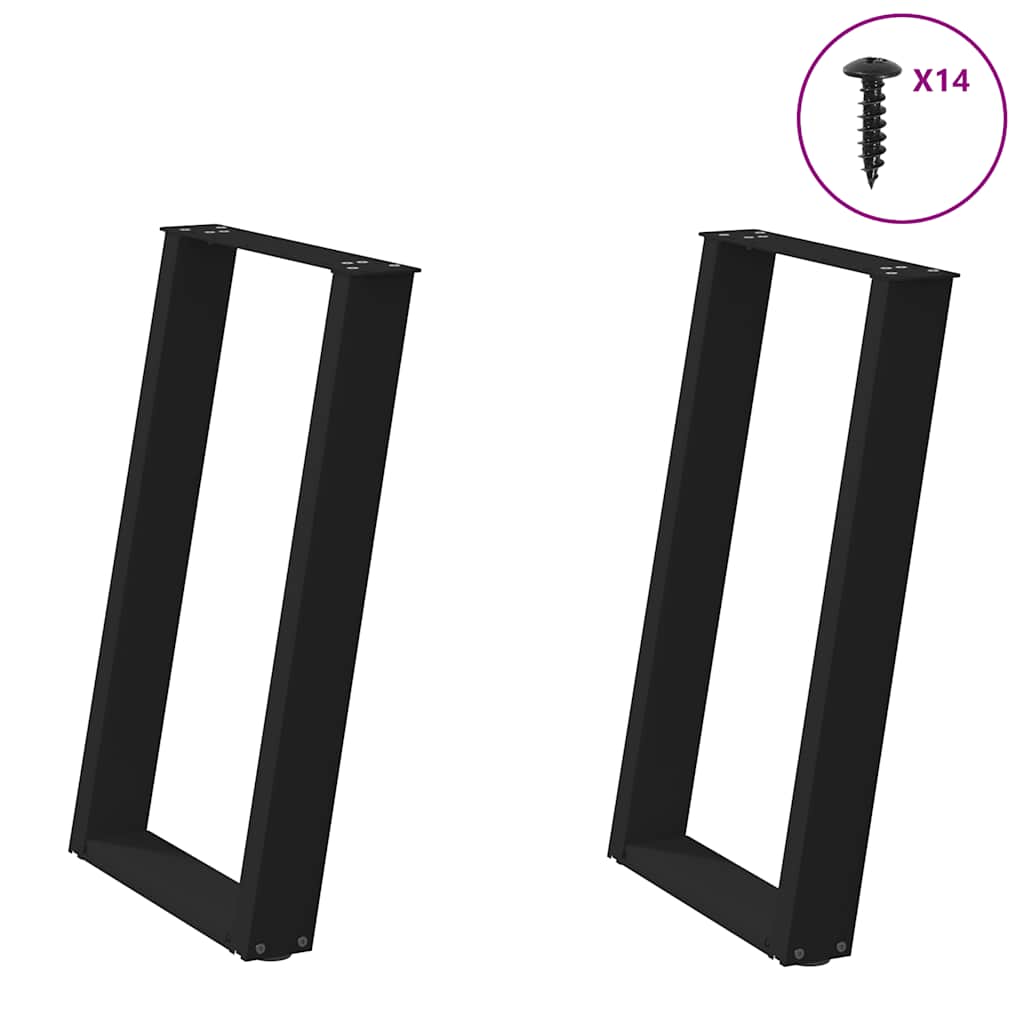 Pés de mesa de jantar em forma de u, 2 peças, preto, 50x(72-73) cm, aço