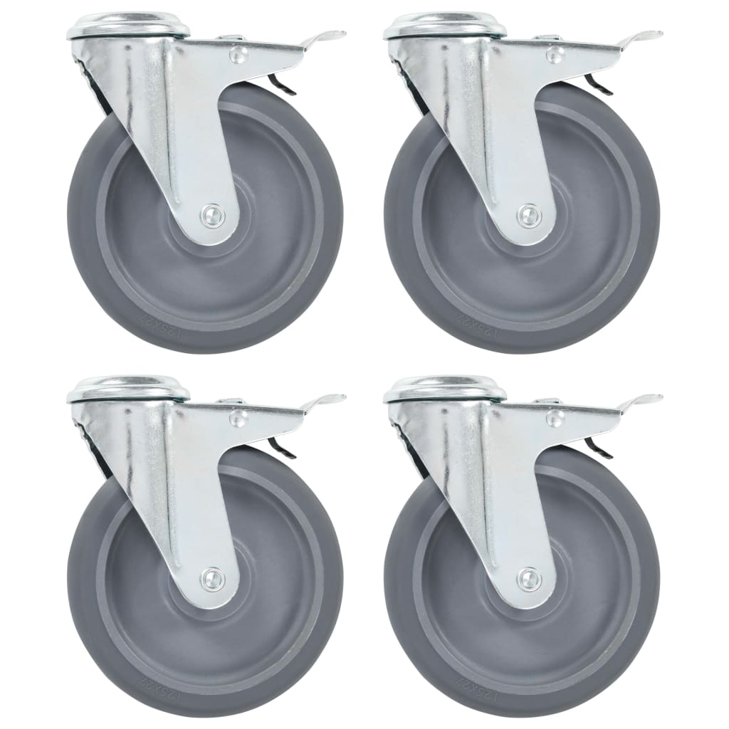 Rodas giratórias com furo e travões duplos 4 pcs 125 mm