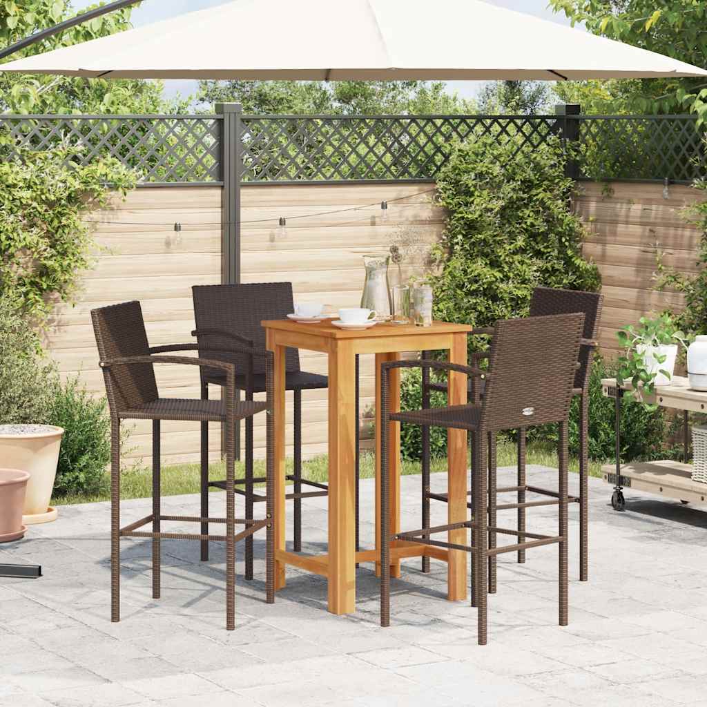 5 Pcs conjunto de bar p/ jardim acácia maciça/vime PE castanho