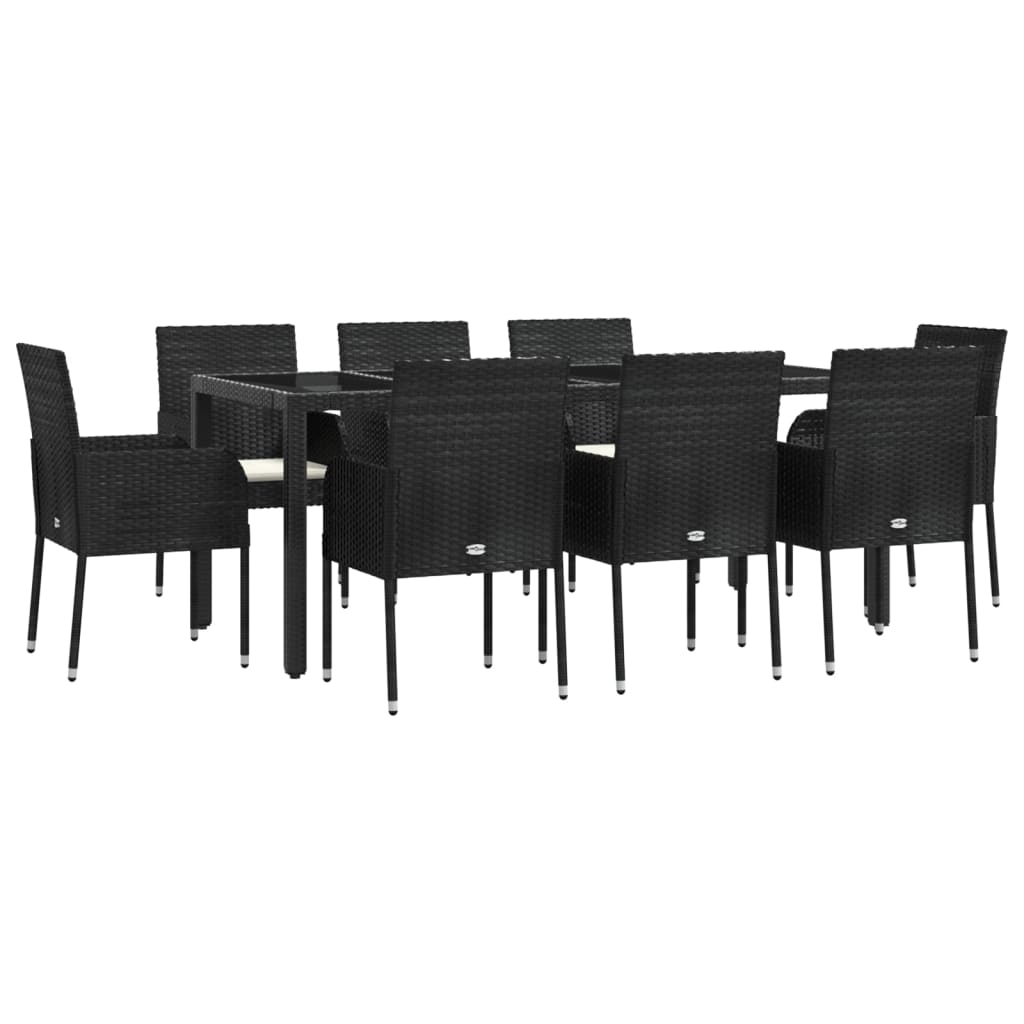 9 Pcs conjunto de jantar p/ jardim c/ almofadões vime PE preto