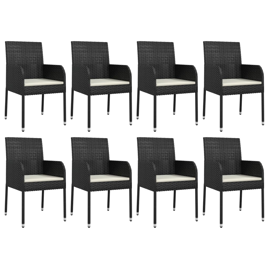 9 Pcs conjunto de jantar p/ jardim c/ almofadões vime PE preto