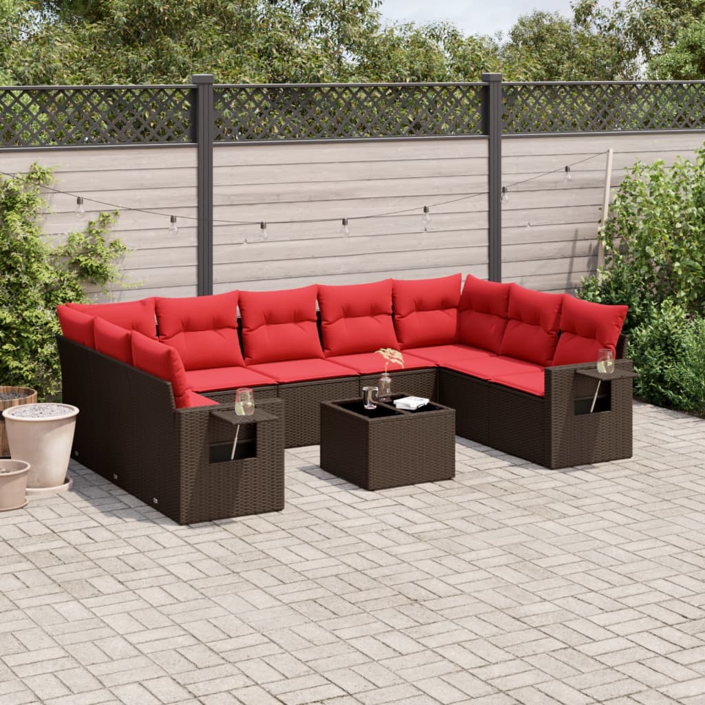 Conjunto de sofá de jardim com 10 peças e almofadas em rattan sintético marrom