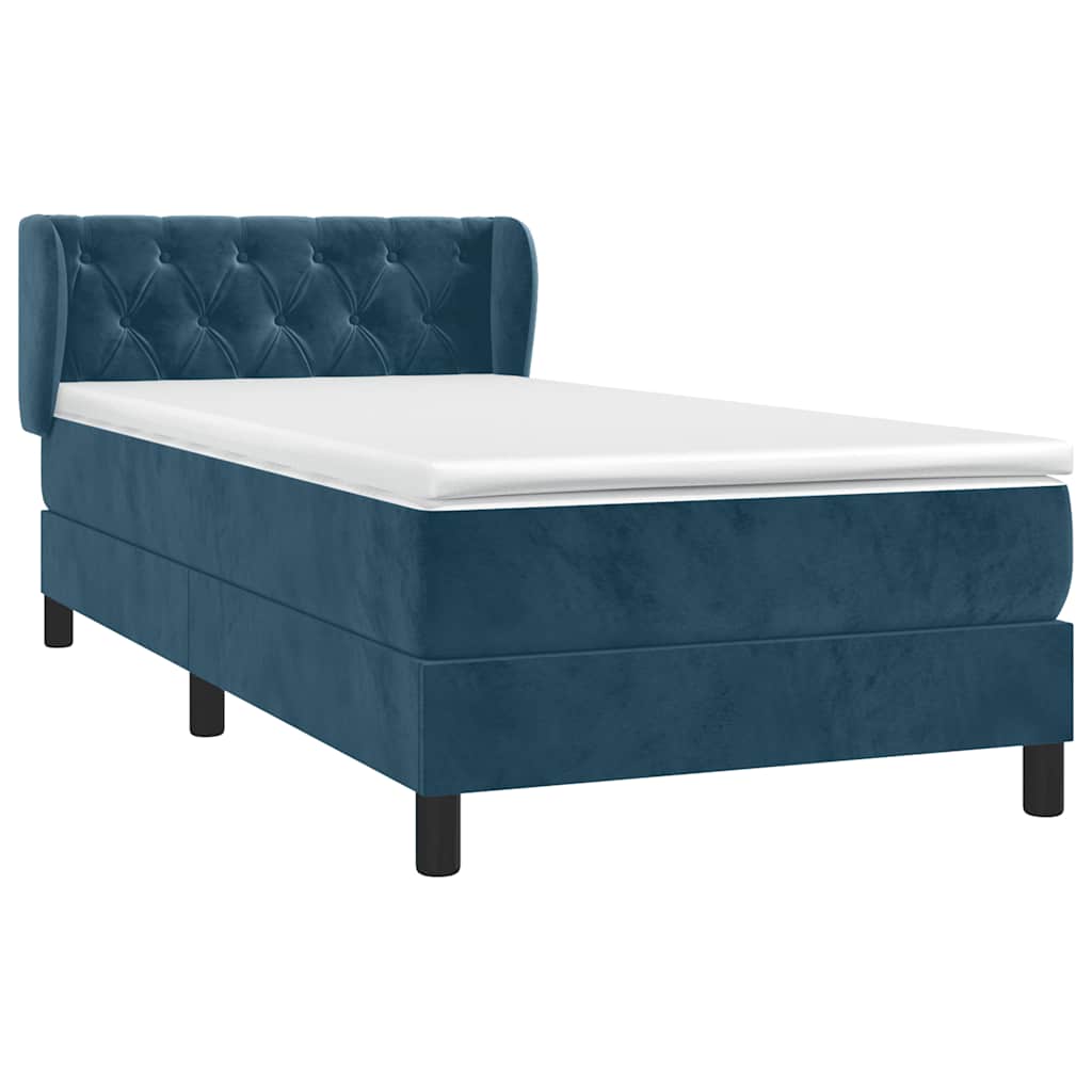 Cama com molas/colchão 200x200 cm veludo azul-escuro