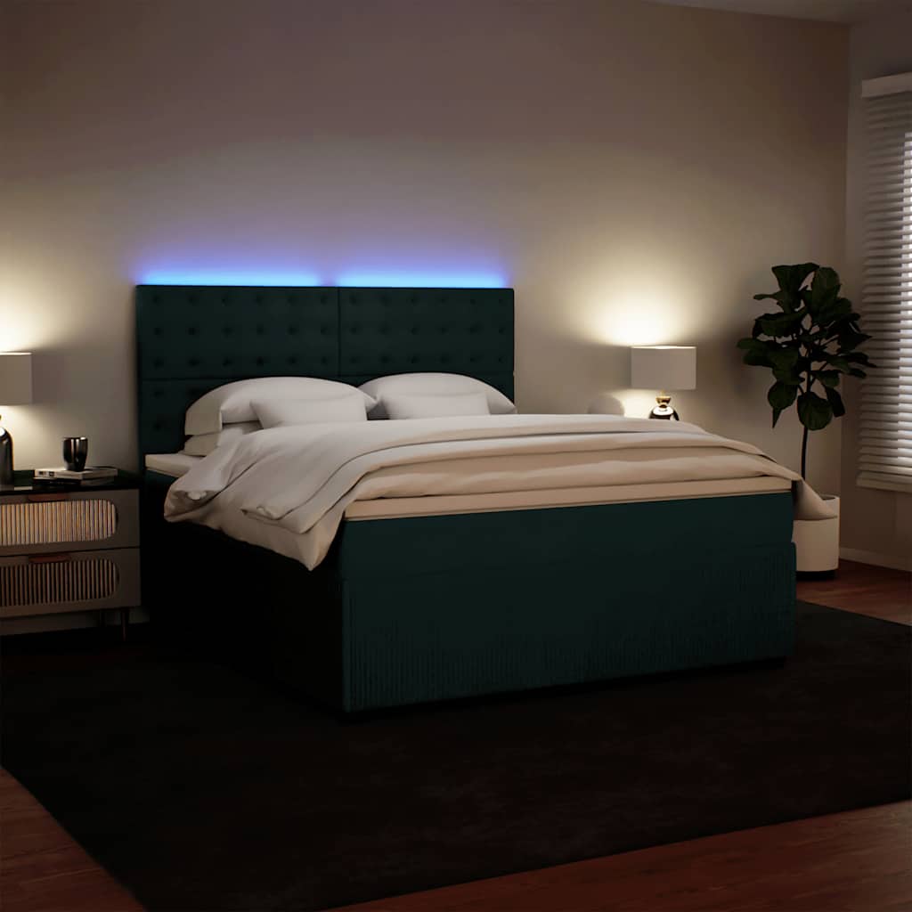 Cama com molas/colchão 180x200 cm veludo verde-escuro