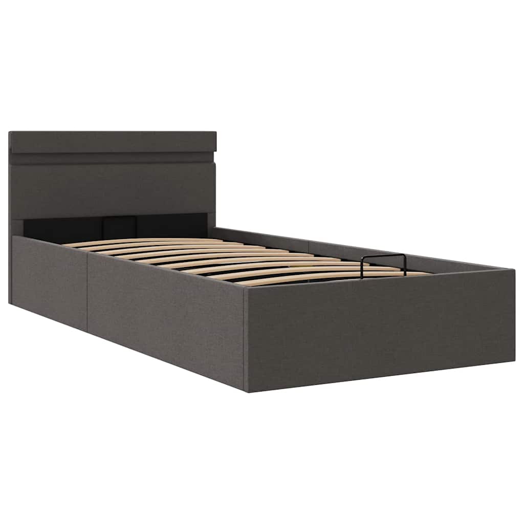 Cama hidráulica arrumação c/ leds 90x200cm tecido cinza-escuro