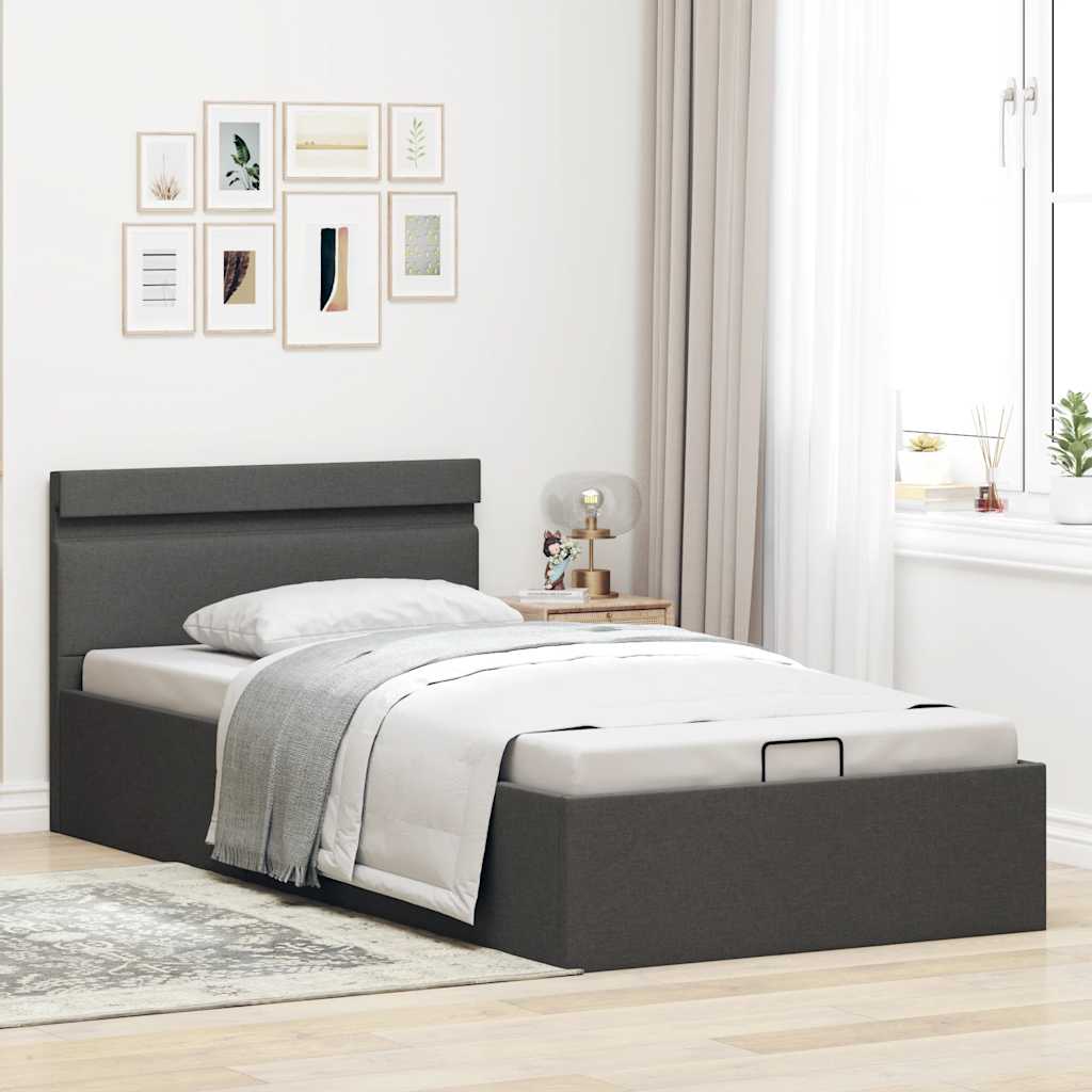 Cama hidráulica arrumação c/ leds 90x200cm tecido cinza-escuro