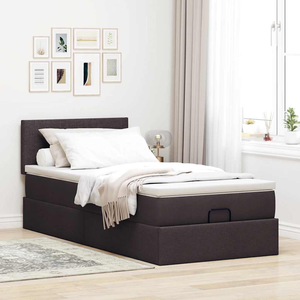 Estrutura cama otomana colchão 80x200 cm tecido castanho escuro