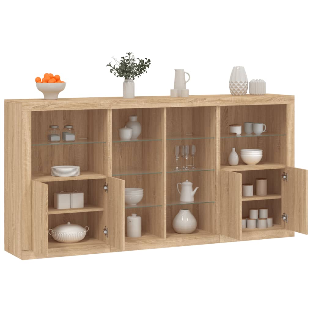 Aparador com luzes LED 202x37x100 cm carvalho sonoma