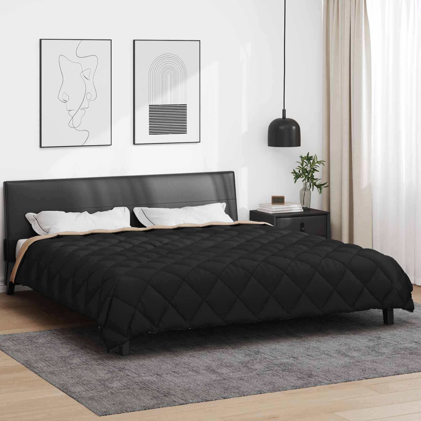 Edredom de inverno 200 x 240 cm 450 gsm preto e taupe