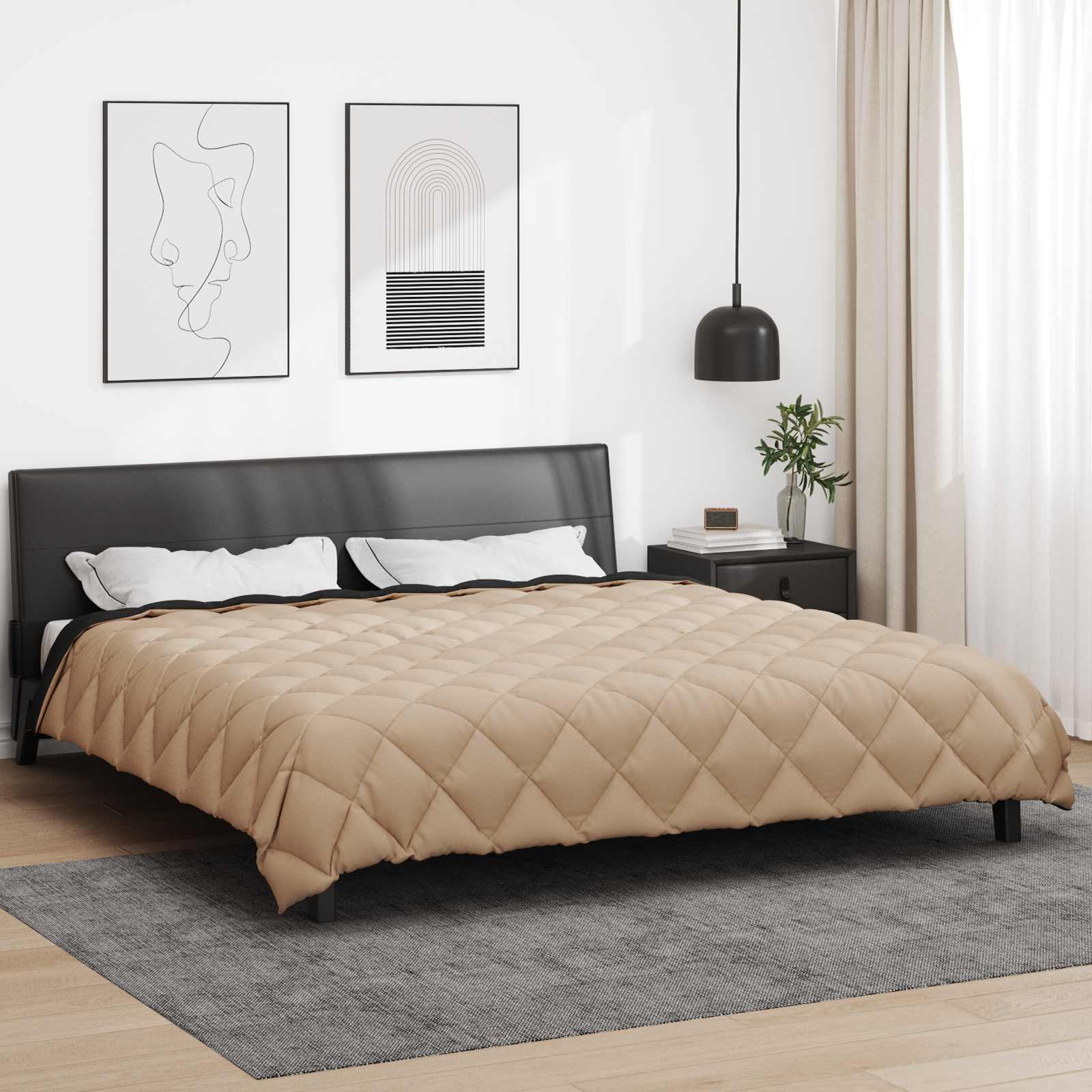 Edredom de inverno 200 x 240 cm 450 gsm preto e taupe