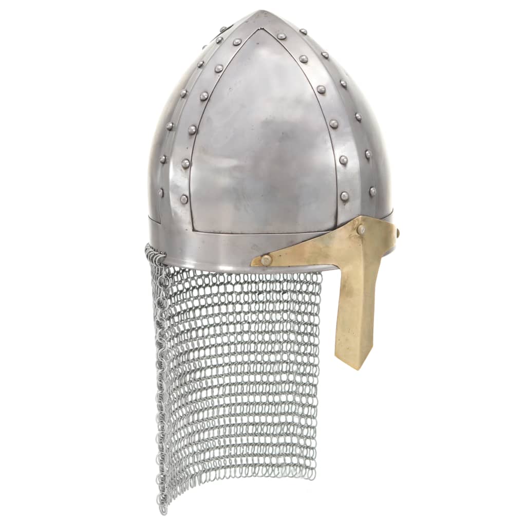 Capacete de cavaleiro/cruzado réplica larp aço prateado