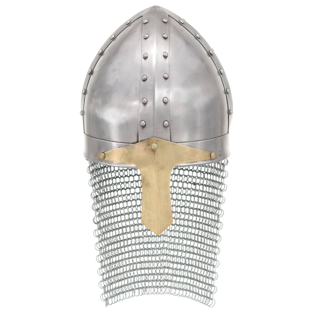 Capacete de cavaleiro/cruzado réplica larp aço prateado