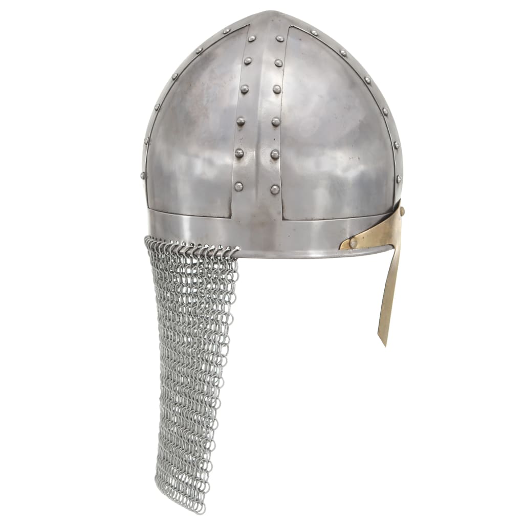 Capacete de cavaleiro/cruzado réplica larp aço prateado