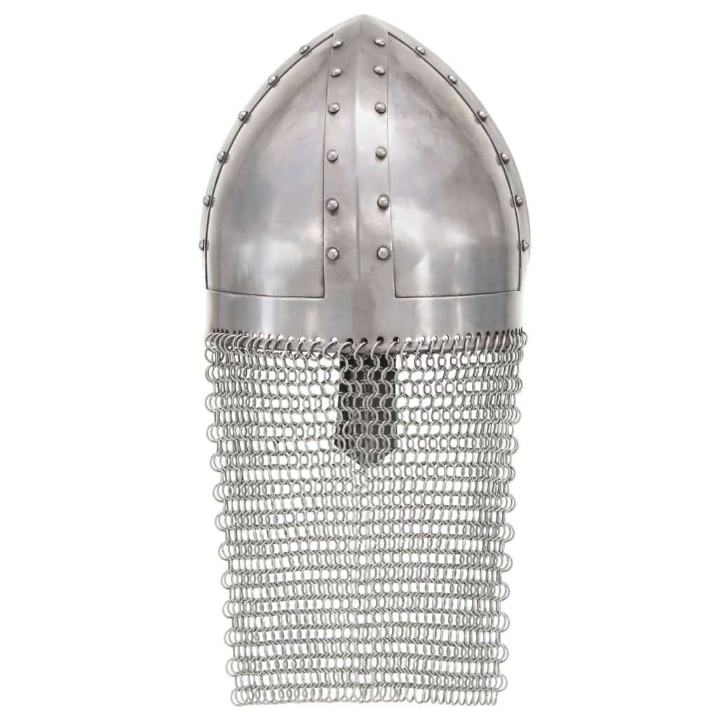 Capacete de cavaleiro/cruzado réplica larp aço prateado