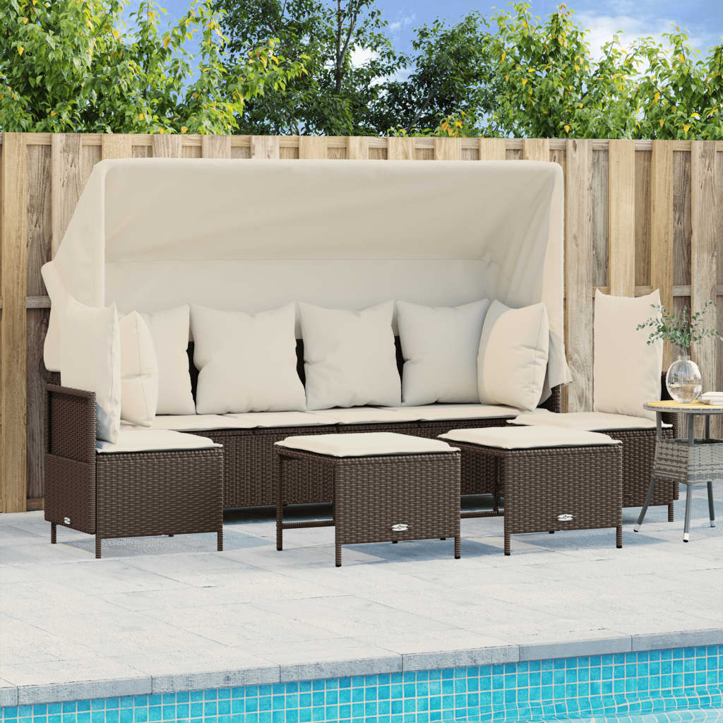 5 Pcs conjunto sofás p/ jardim c/ almofadões vime PE castanho