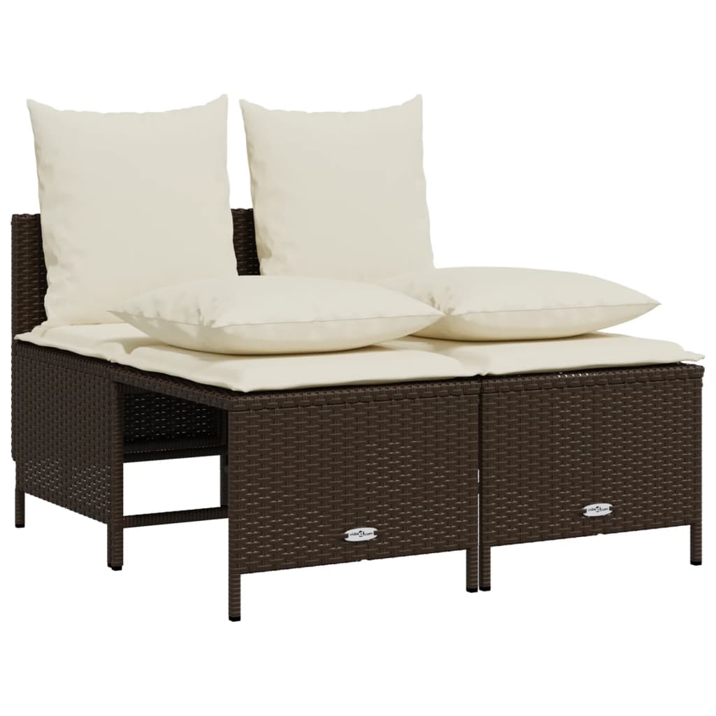5 Pcs conjunto sofás p/ jardim c/ almofadões vime PE castanho