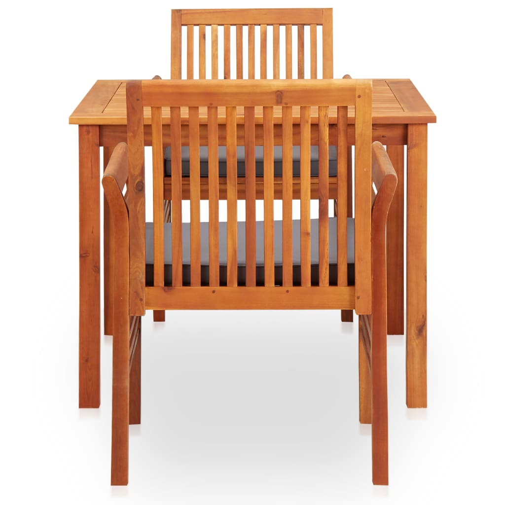 3 Pcs conjunto de jantar exterior c/ almofadões acácia maciça