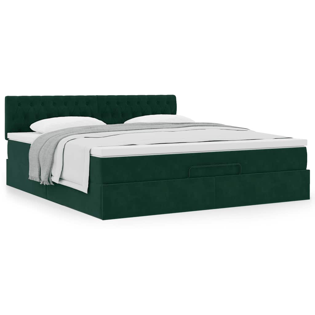 Estrutura de cama otomana com colchão 160x200 cm verde escuro