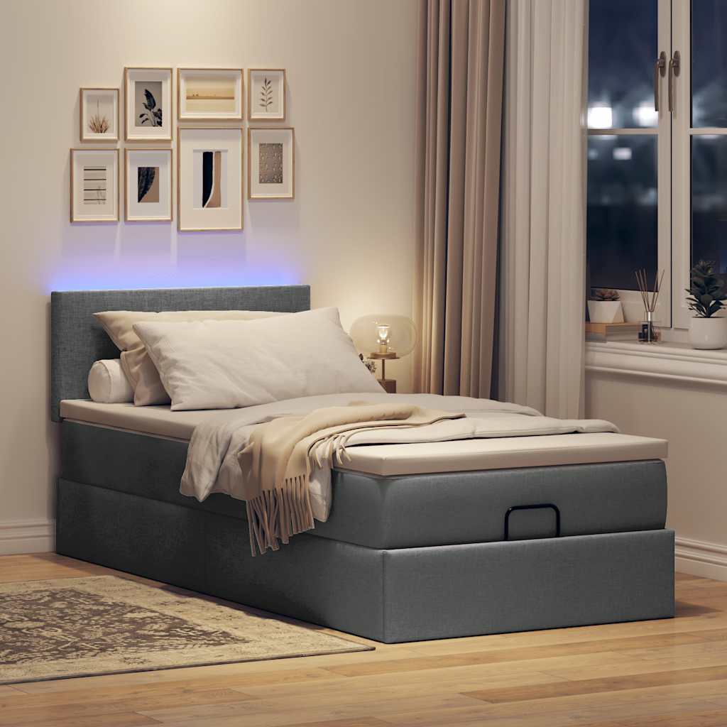 Cama otomana com colchão & leds 90x200cm tecido cinzento escuro