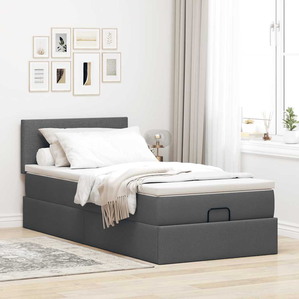 Cama otomana com colchão & leds 90x200cm tecido cinzento escuro