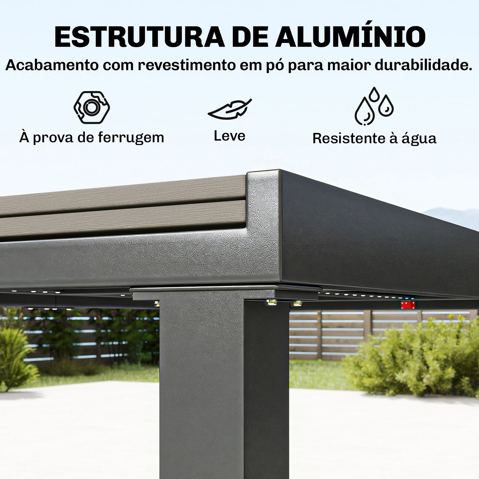 Conjunto de mesa e cadeiras de jardim com mesa extensível estrutura de alumínio 8 cadeiras e tampo de ripas de madeira plástica