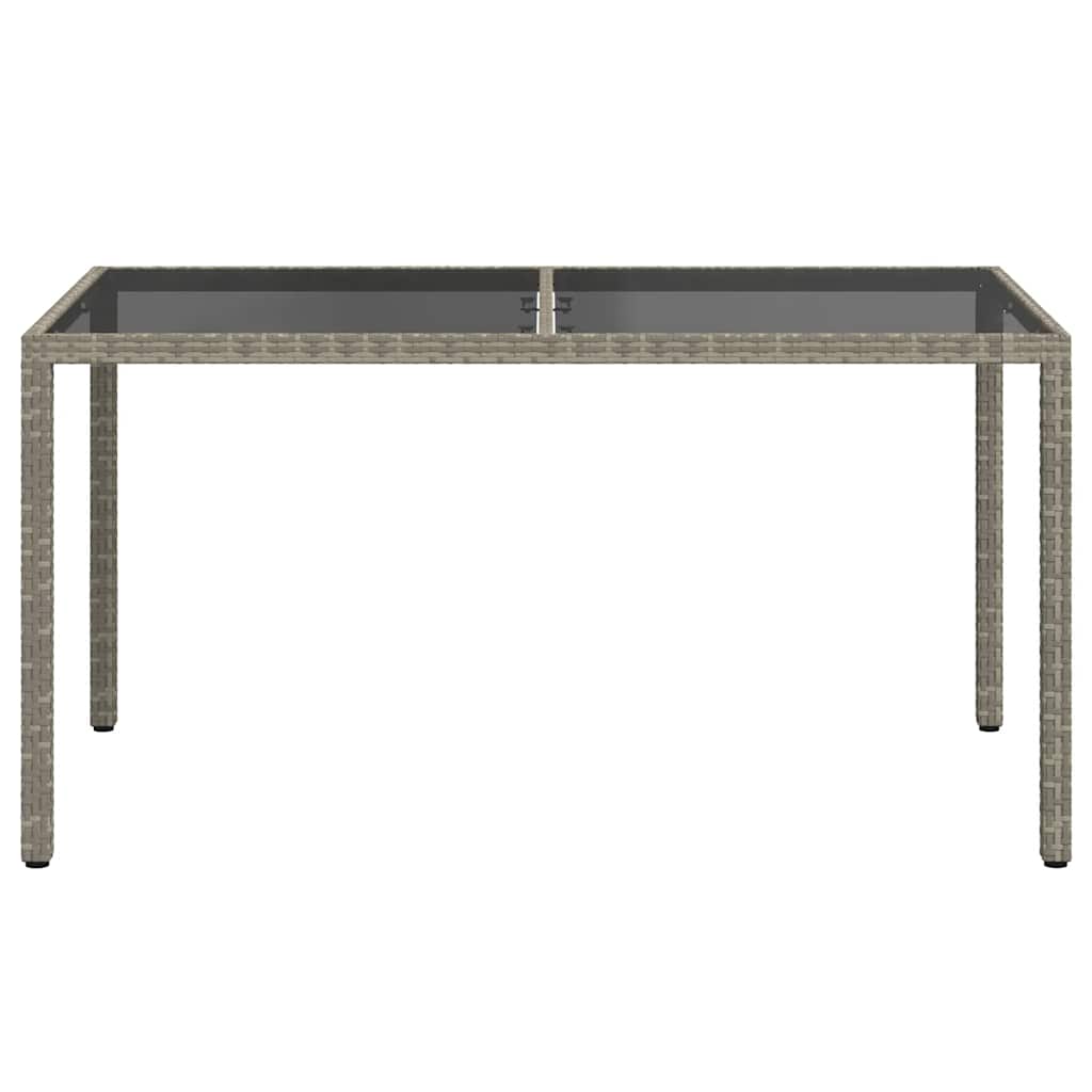 Mesa de jardim 150x90x75 cm vidro temperado e vime PE cinzento