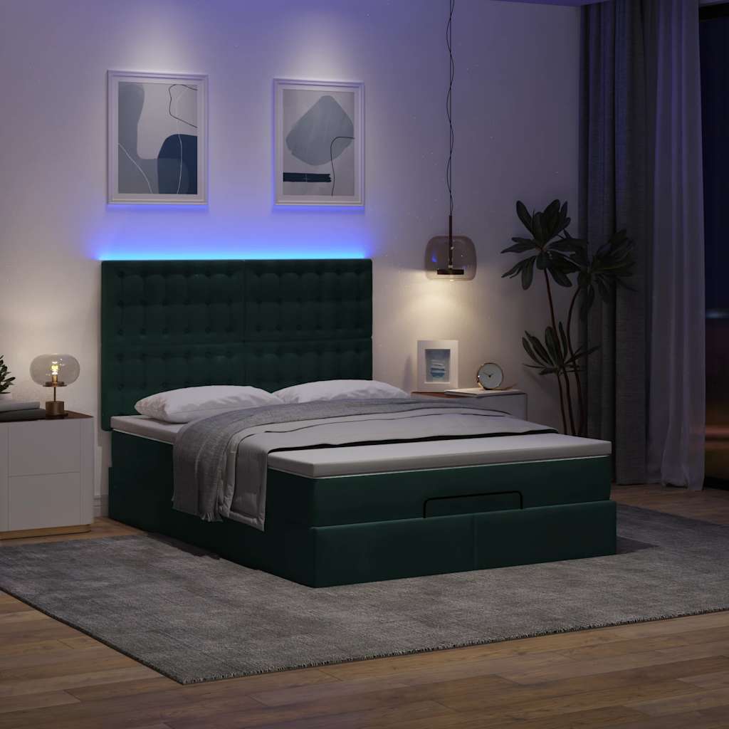 Estrutura cama otomana colchões 140x200 cm veludo verde escuro